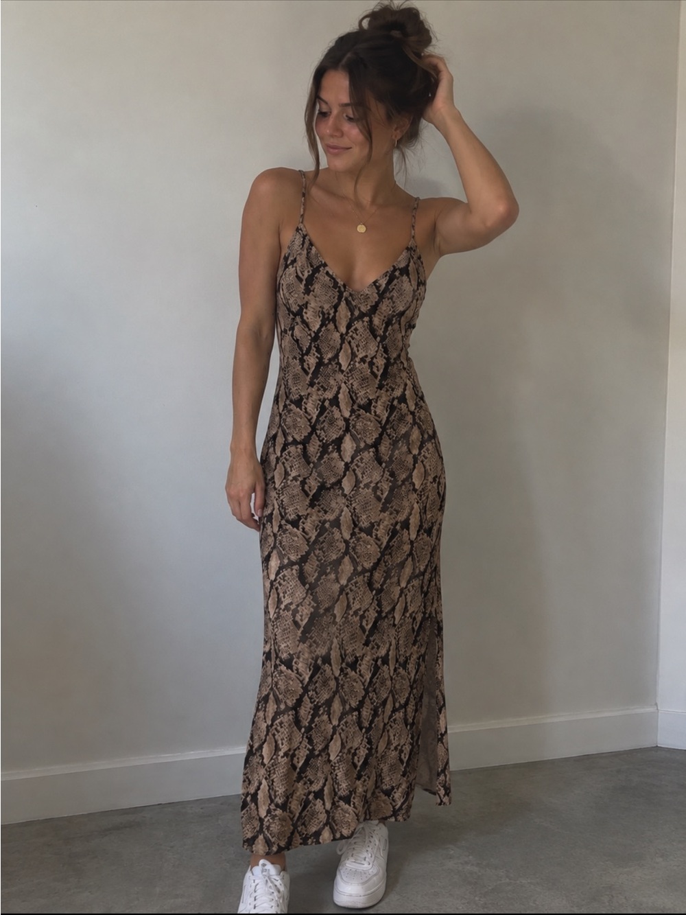 Francesca’s Snakeskin Maxi Dress M Cross Back Y2K Animal Print Mob Wife 90s